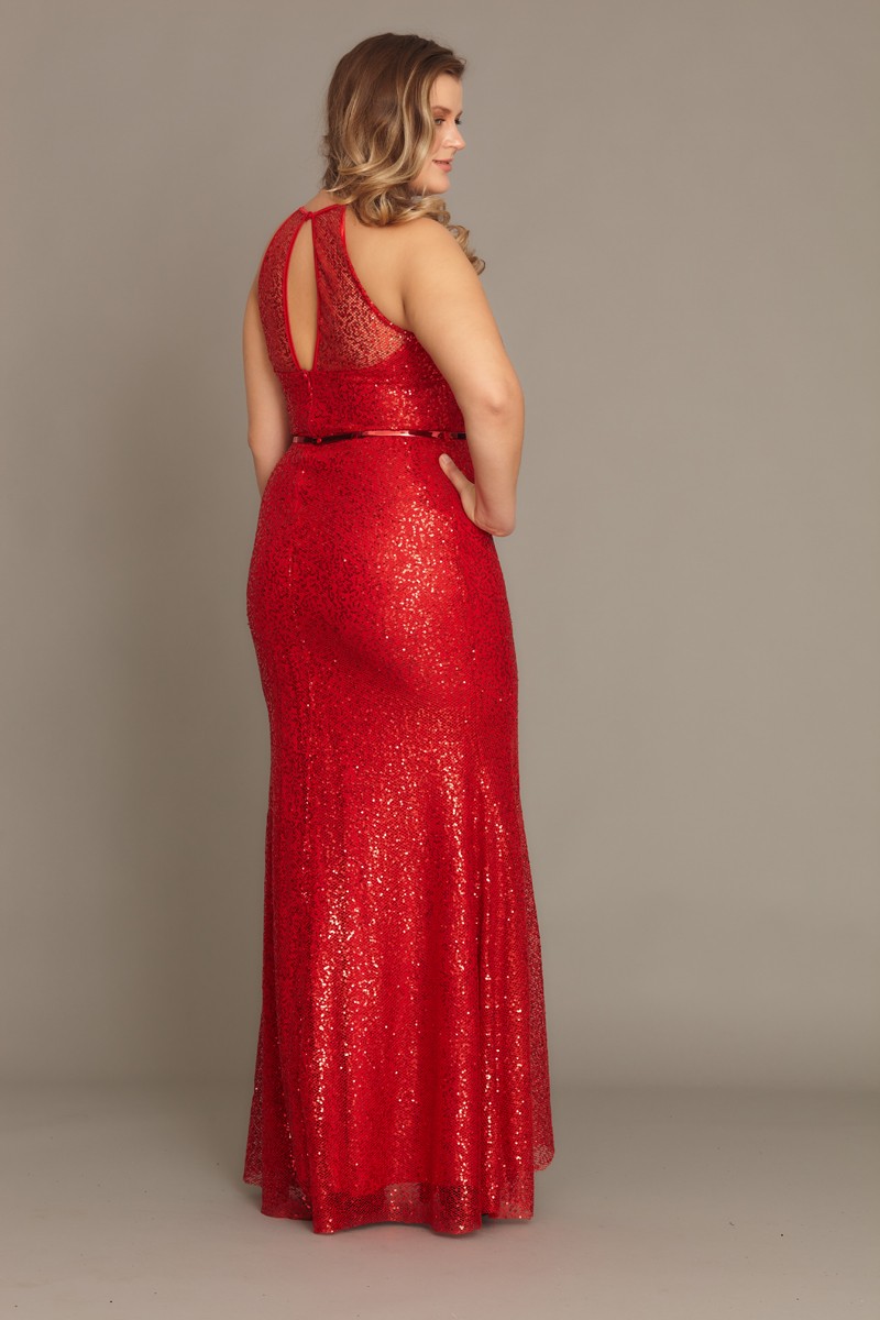 Red Plus Size Sequined Sleeveless Maxi Dress