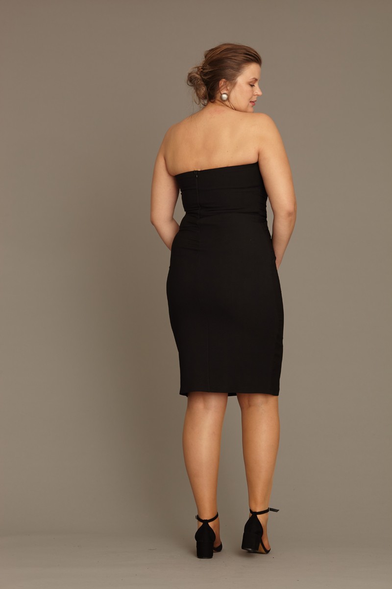 Black plus size crepe strapless mini dress