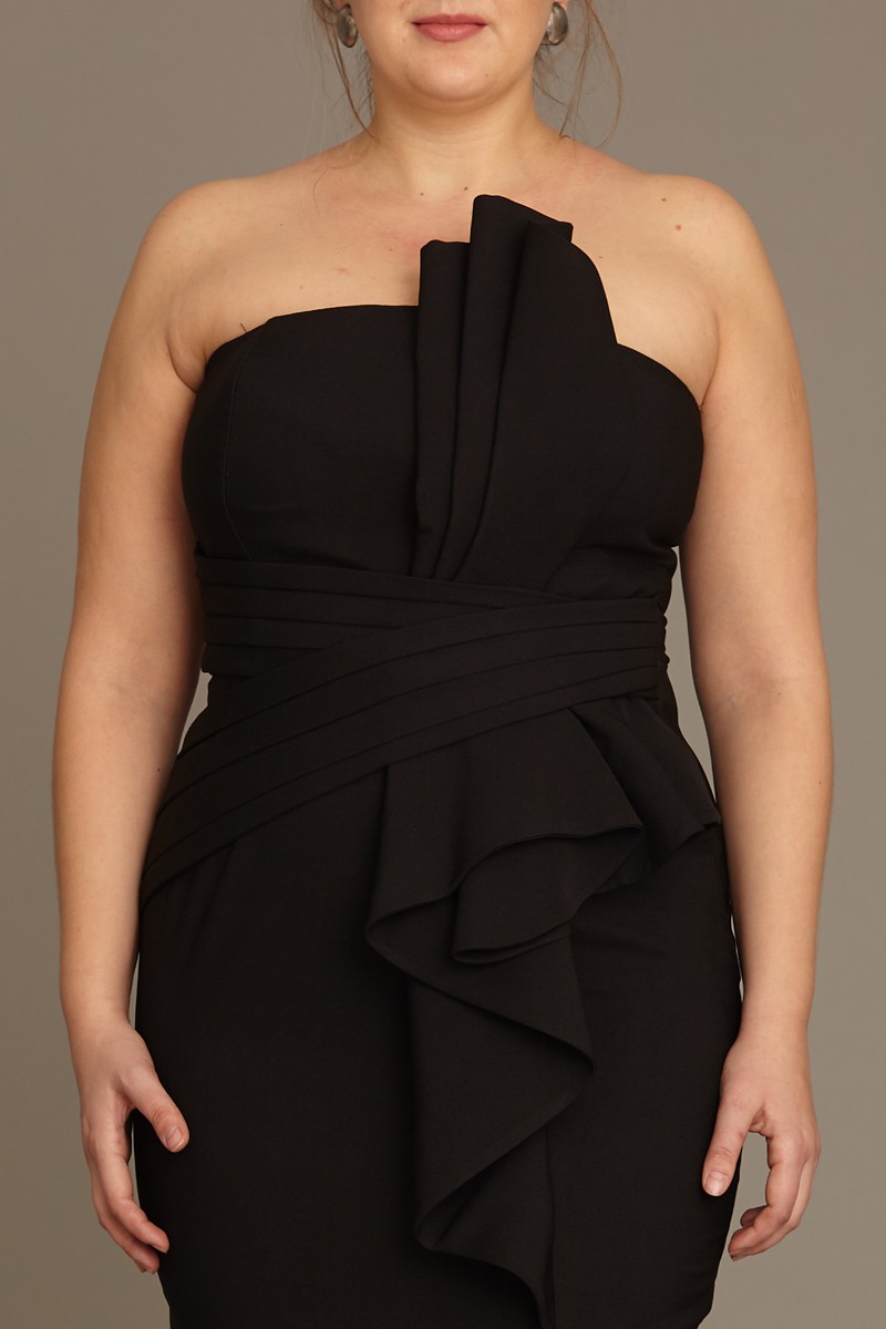 Black plus size crepe strapless mini dress