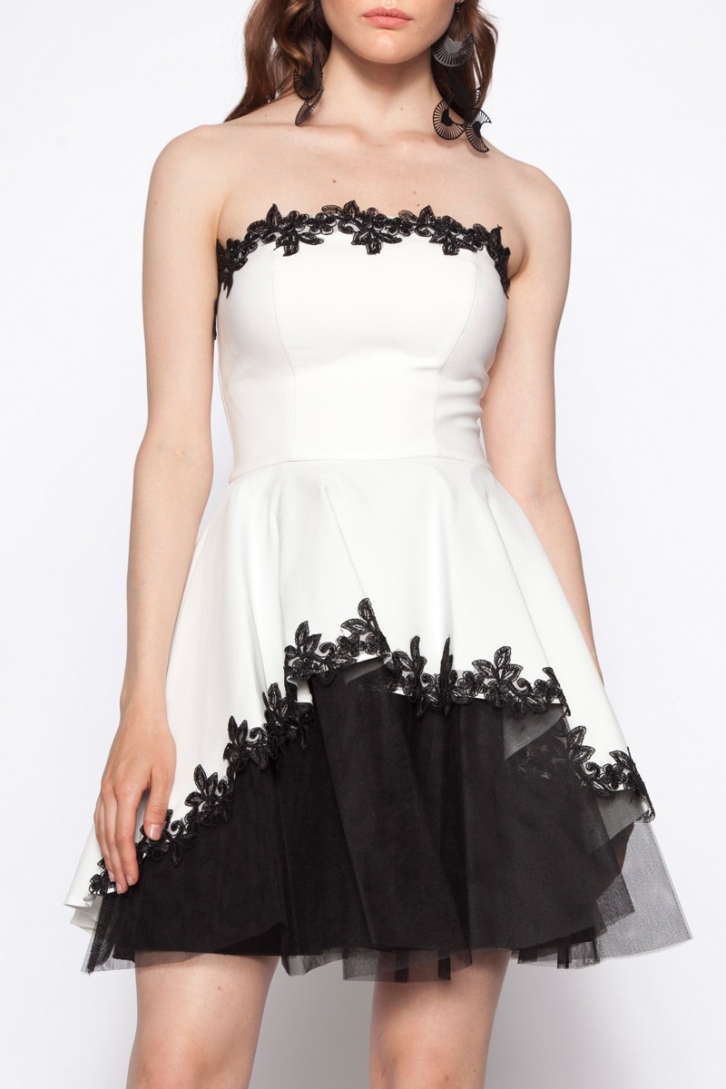 White Crepe Strapless Mini