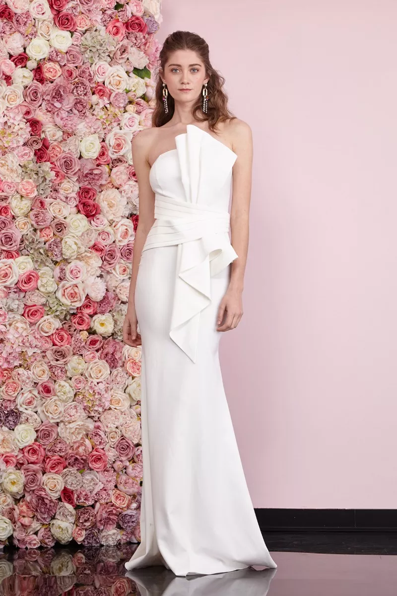 White Crepe Strapless Maxi Dress