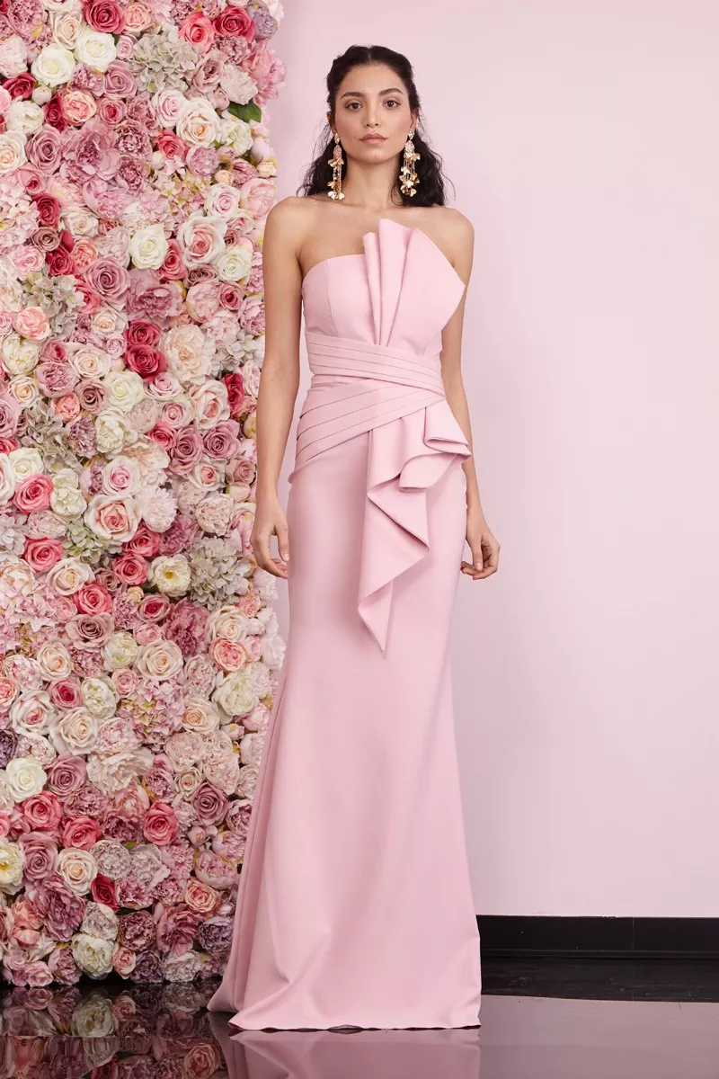 Dried Rose Crepe Strapless Maxi Dress