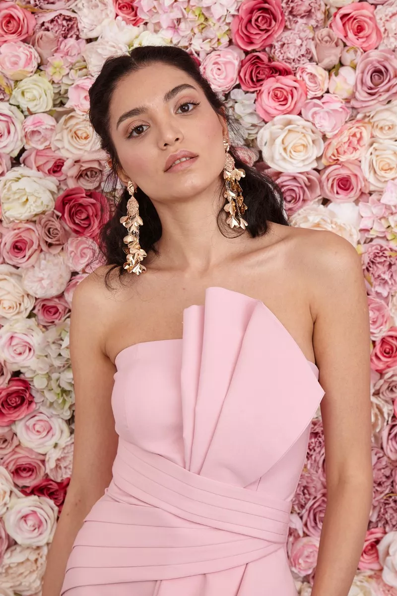 Dried Rose Crepe Strapless Maxi Dress
