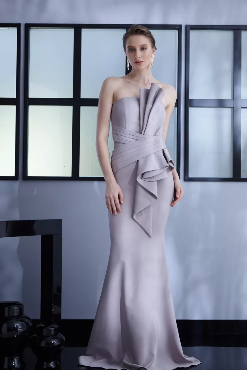 Smoked Crepe Strapless Maxi Dress