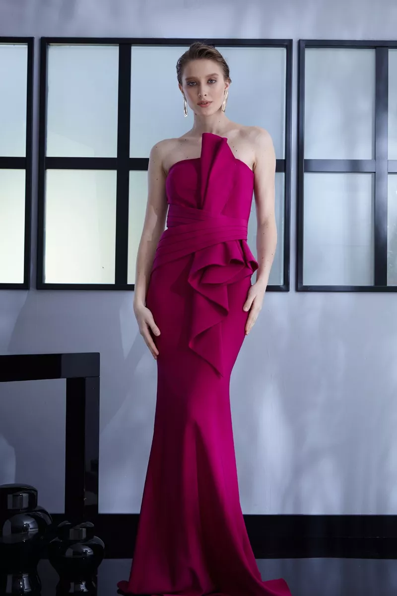 Purple Crepe Strapless Maxi Dress
