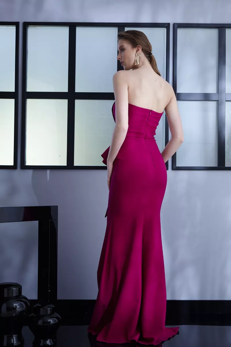 Purple Crepe Strapless Maxi Dress