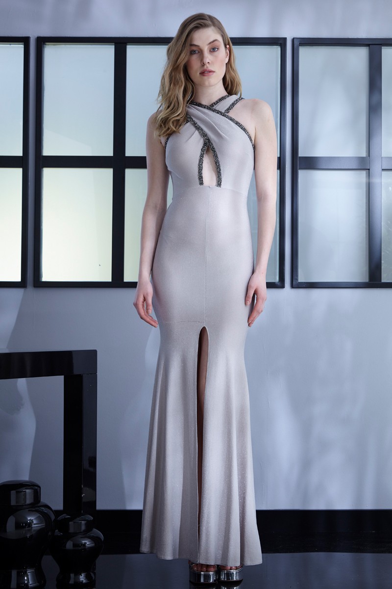 Beige Knitted Sleeveless Maxi Dress