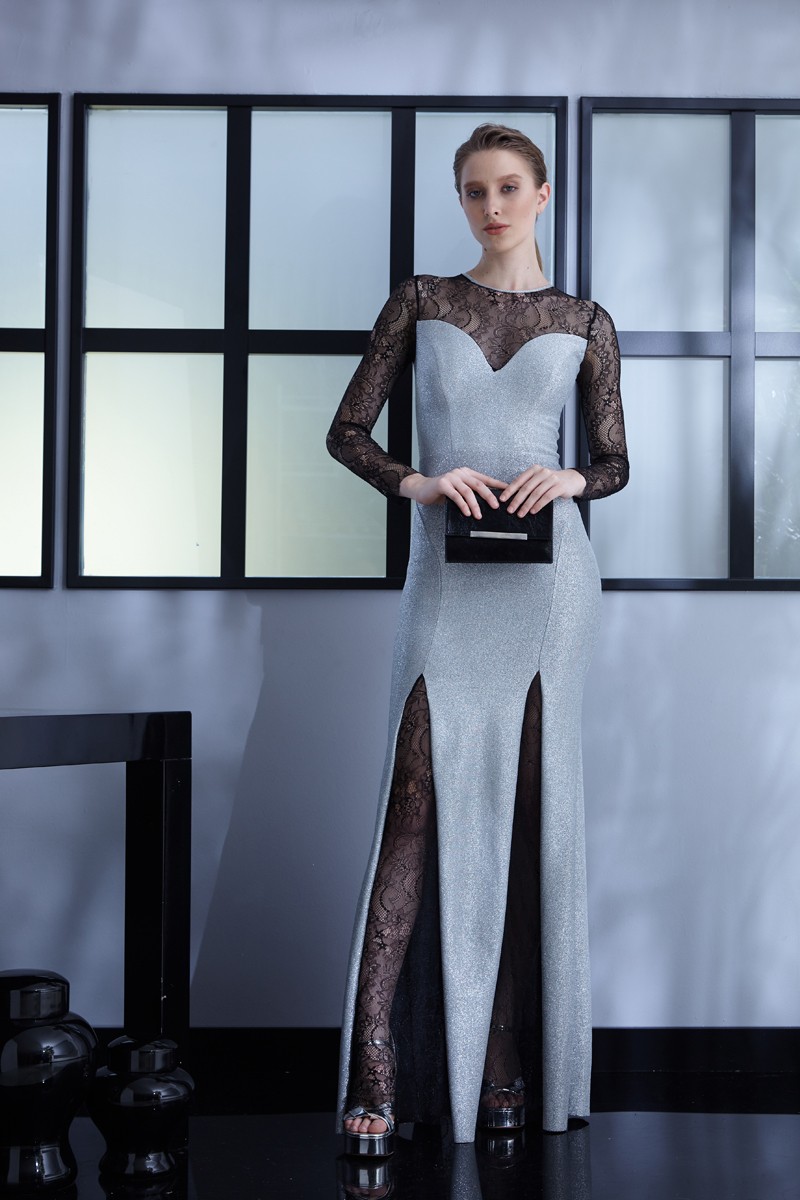 Silver Knitted Maxi Long Sleeve Dress