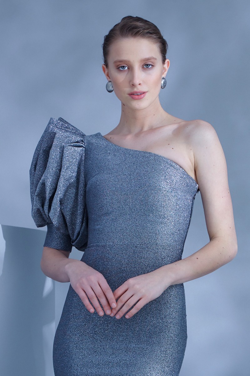 Silver Knitted Maxi Long Sleeve