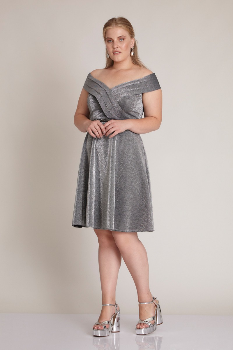 Silver Plus Size Knitted Mini Sleeveless Dress