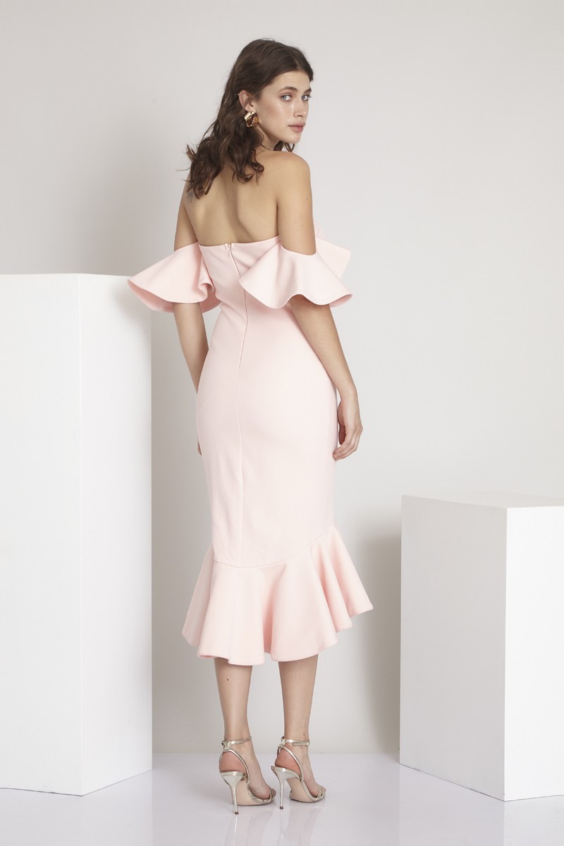 Powder Crepe Short Sleeve Midi Dress