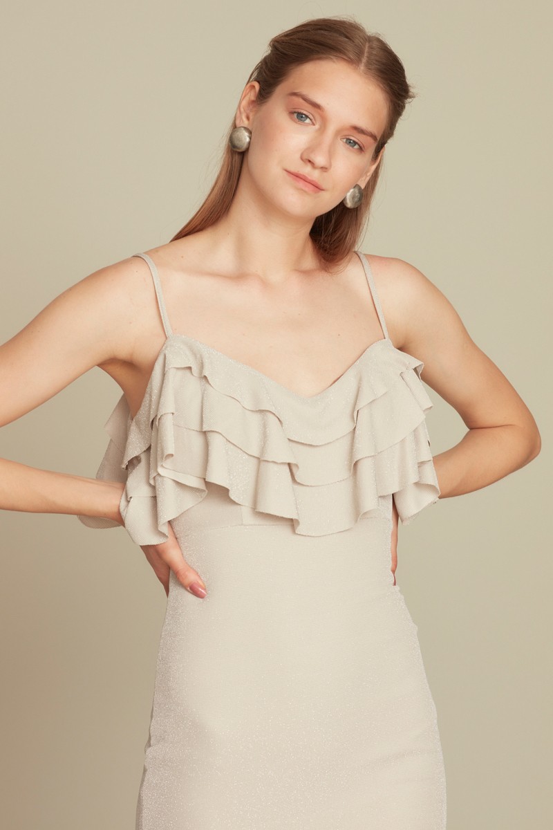 Beige Knitted Sleeveless Maxi Dress