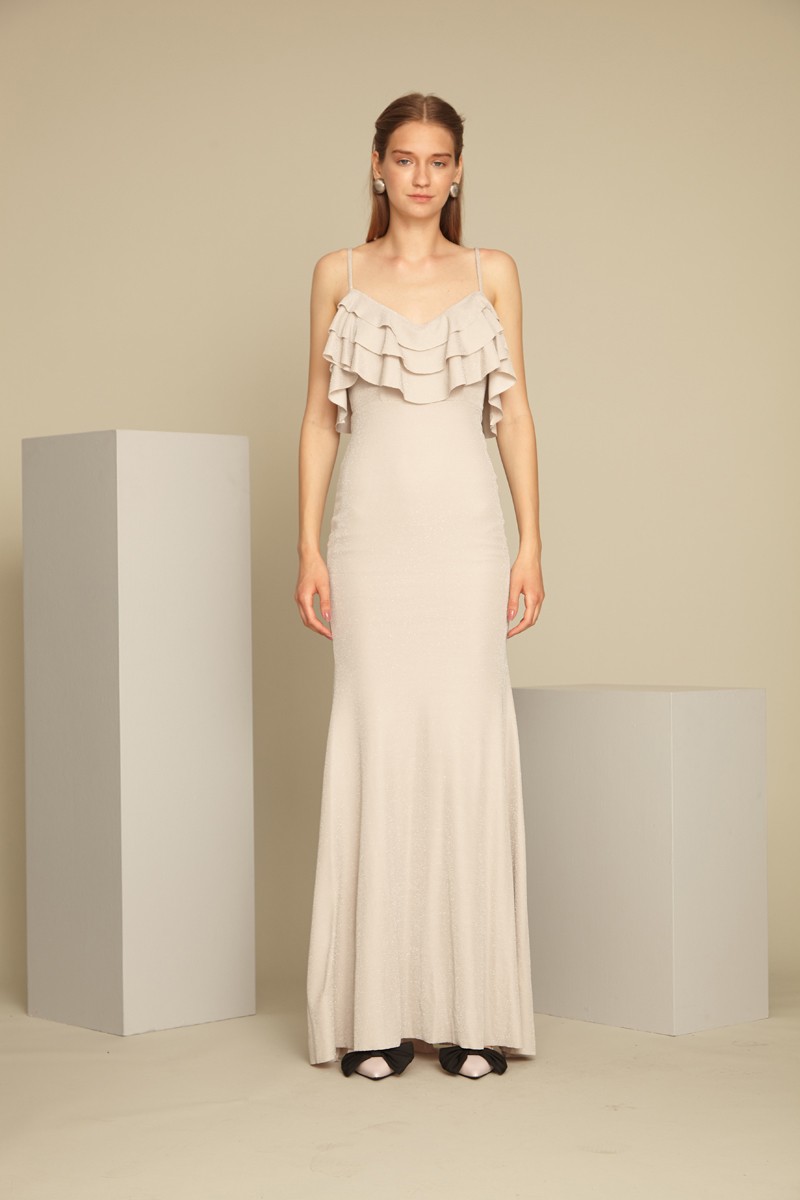 Beige Knitted Sleeveless Maxi Dress