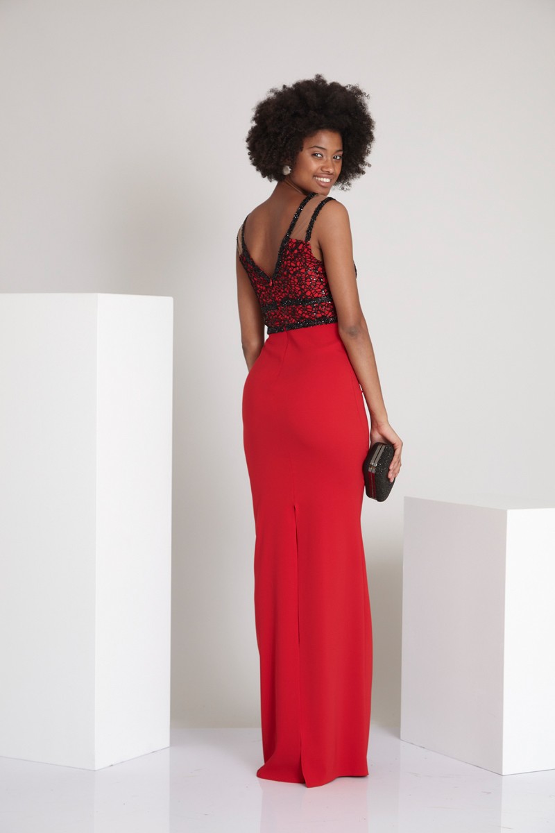 Red Sequined Maxi Short Sleeve Dress