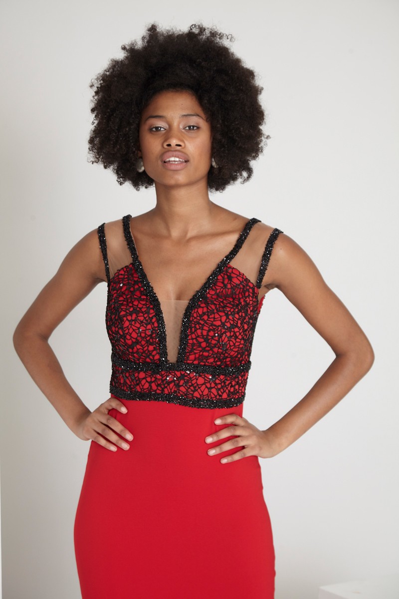 Red Sequined Maxi Short Sleeve Dress