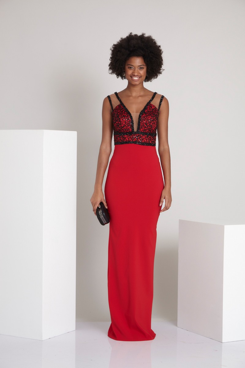 Red Sequined Maxi Short Sleeve Dress