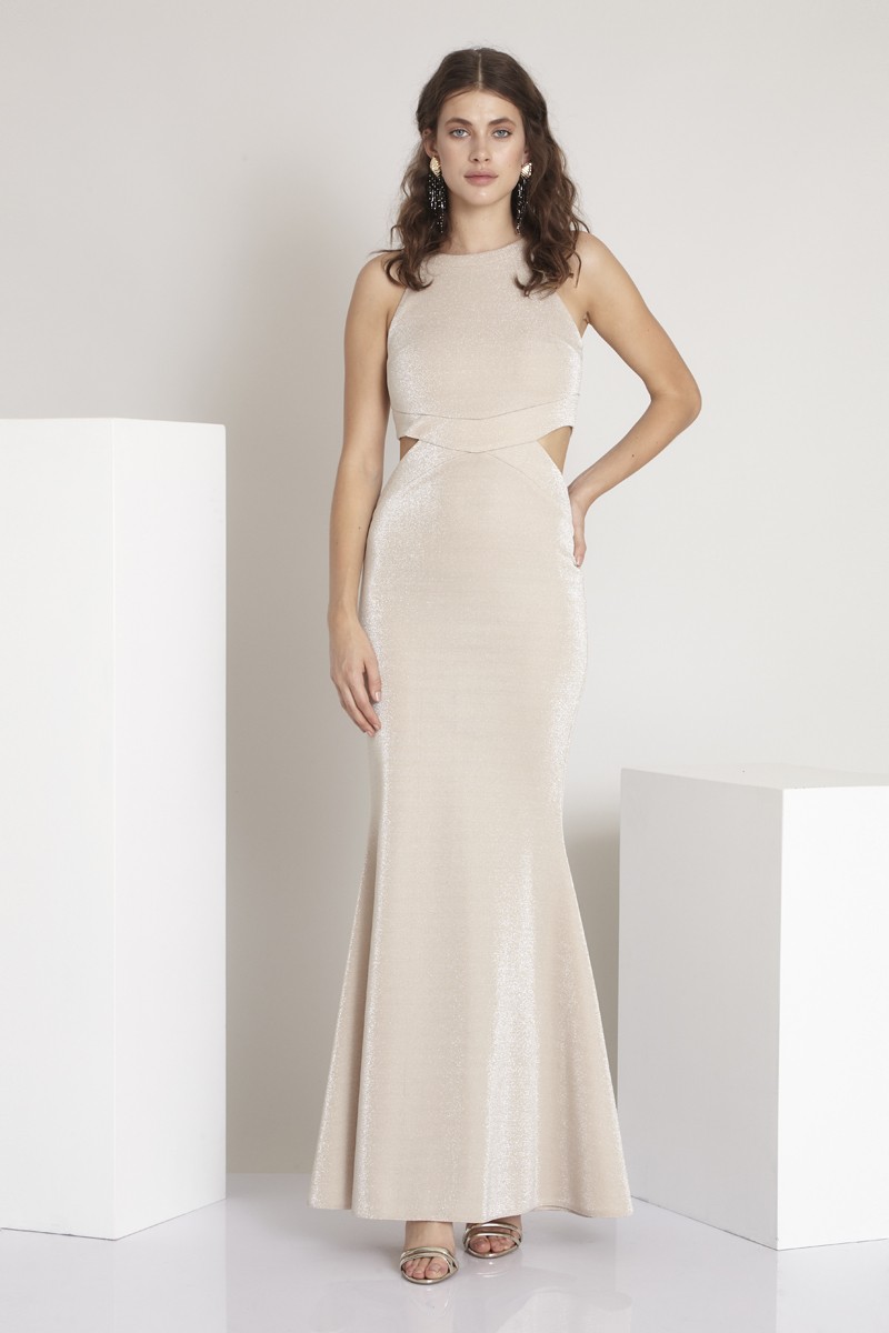 Beige Knitted Sleeveless Maxi Dress