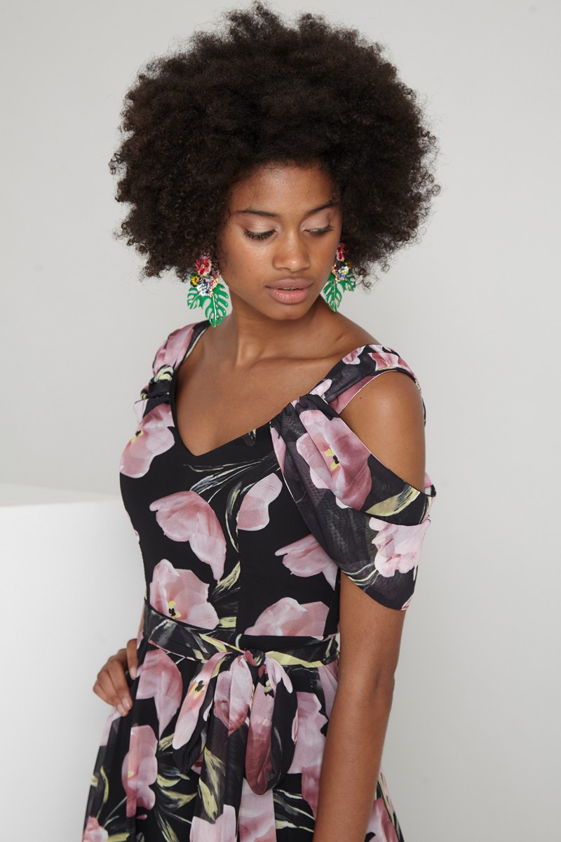 Printed Chiffon 3/4 Sleeve Maxi Dress