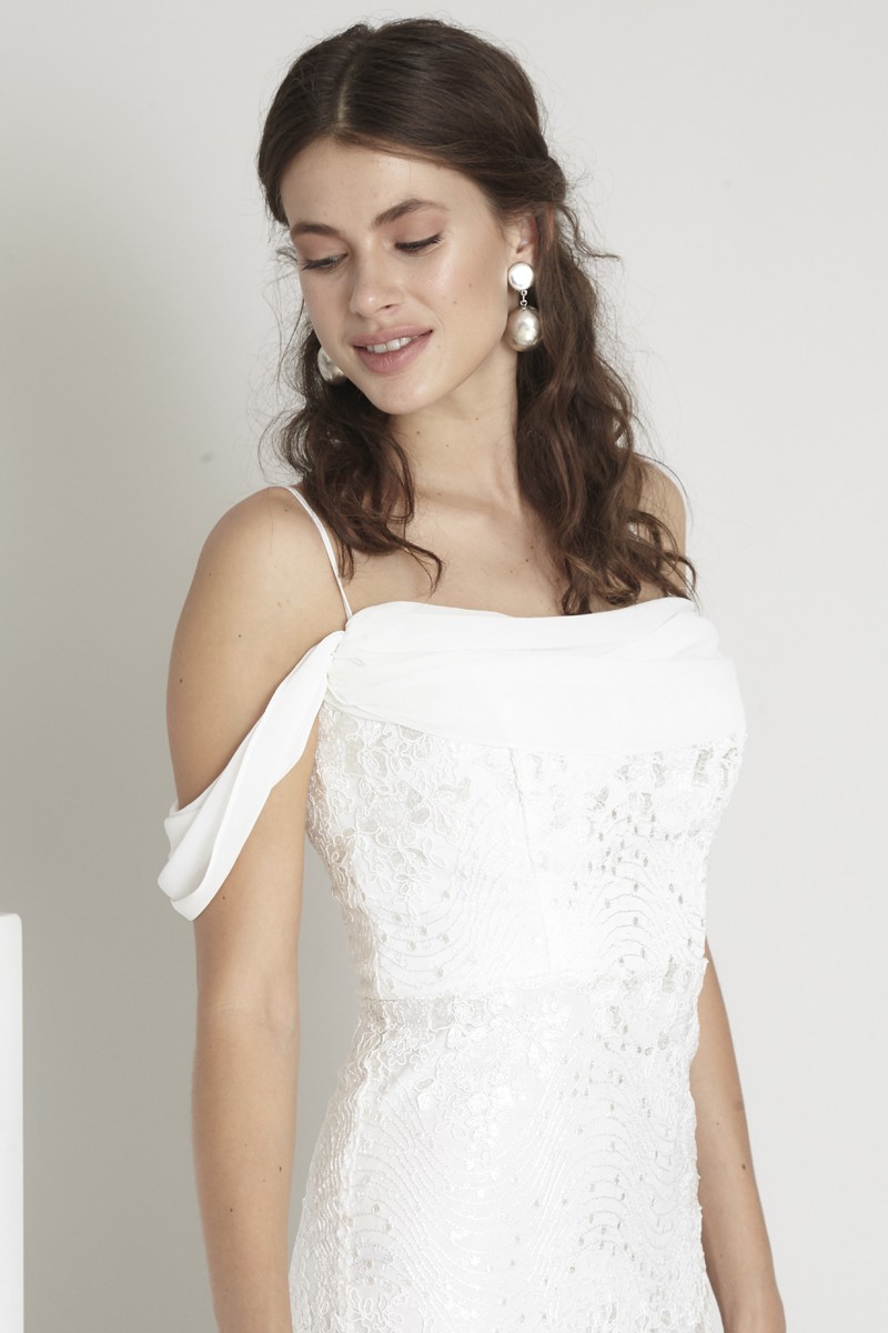 White Sequined Maxi Short Sleeve Dress