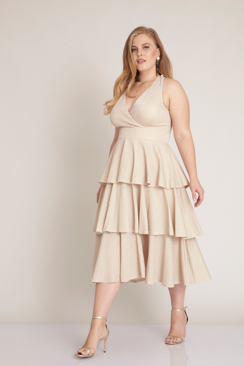 Beige Plus Size Knitted Sleeveless Midi Dress