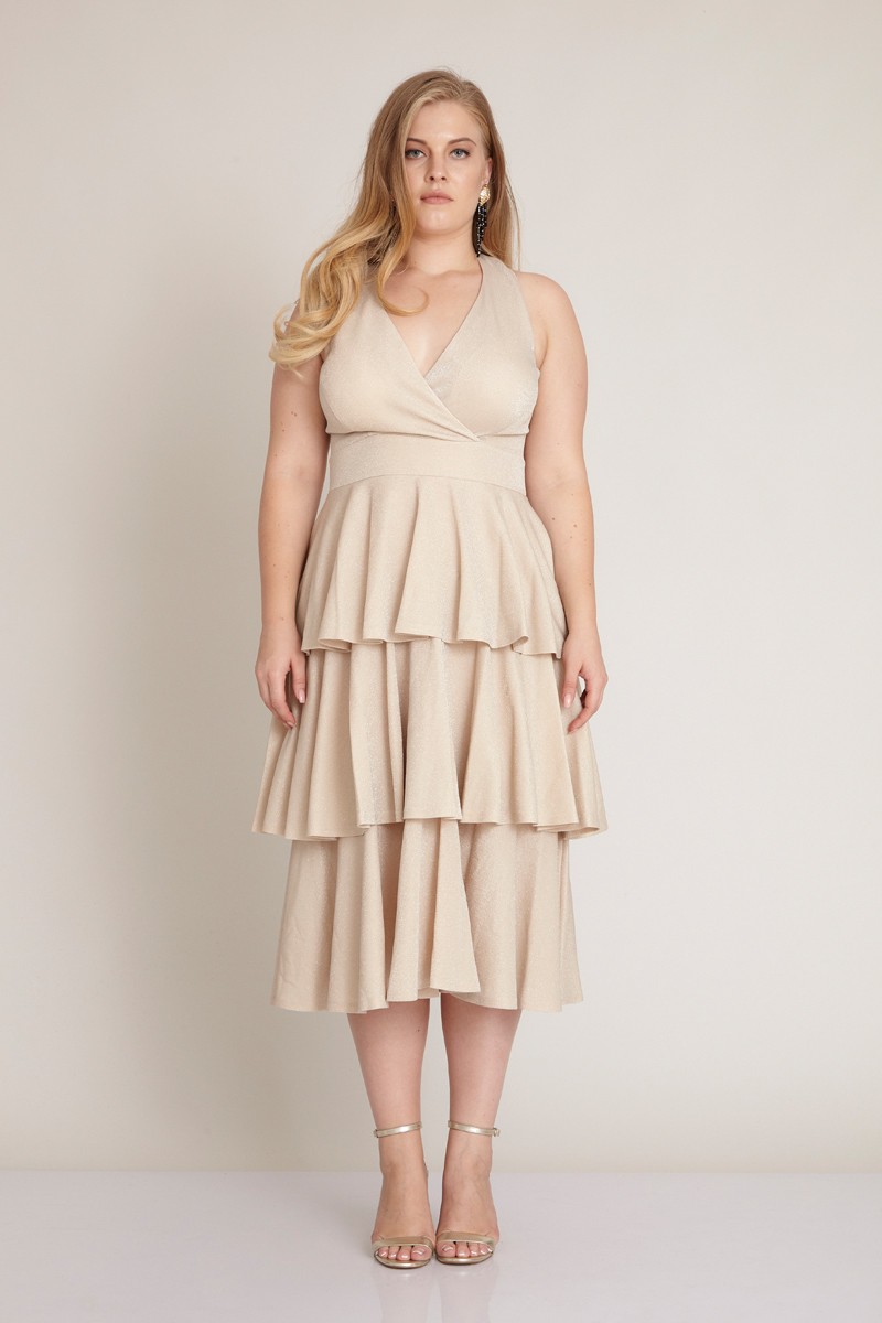 Beige Plus Size Knitted Sleeveless Midi Dress