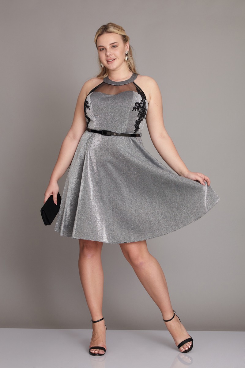 Silver Plus Size Knitted Sleeveless Mini Dress