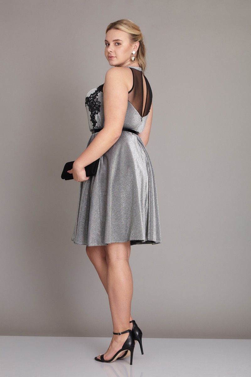 Silver Plus Size Knitted Sleeveless Mini Dress