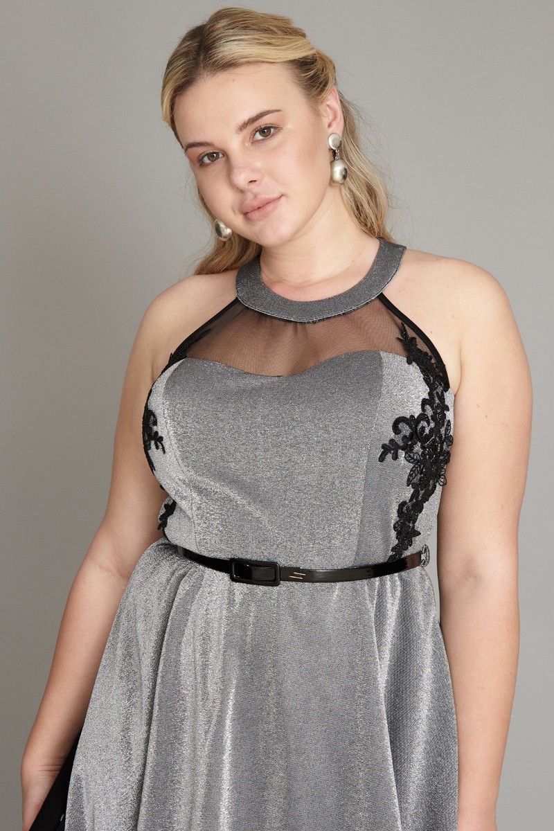 Silver Plus Size Knitted Sleeveless Mini Dress