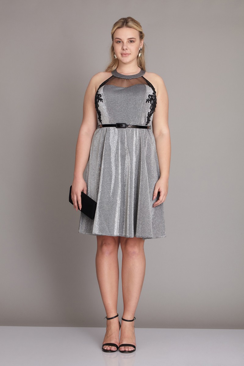 Silver Plus Size Knitted Sleeveless Mini Dress