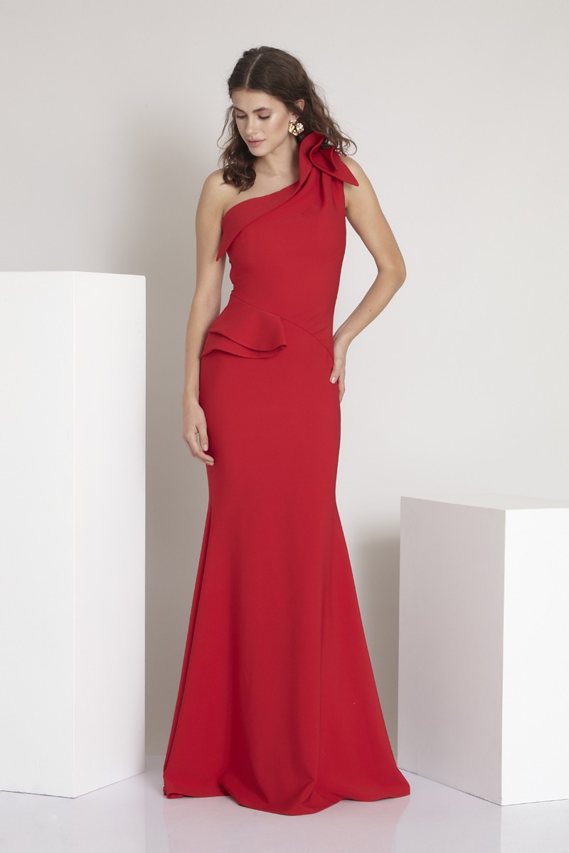 Red Crepe Maxi Sleeveless Dress