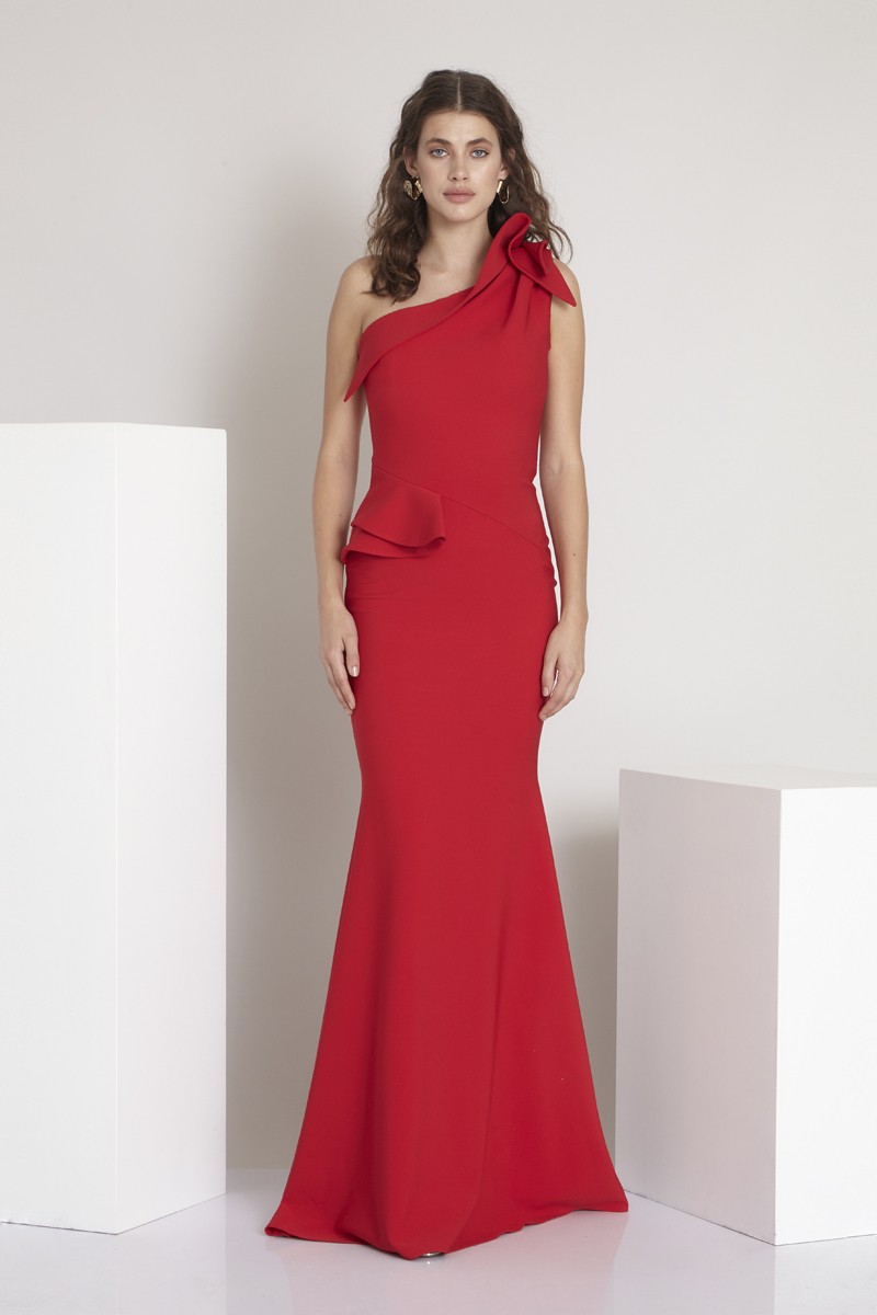 Red Crepe Maxi Sleeveless Dress