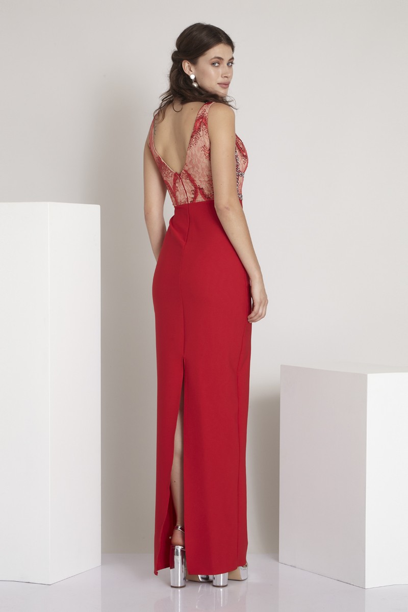 Red Crepe Sleeveless Maxi Dress