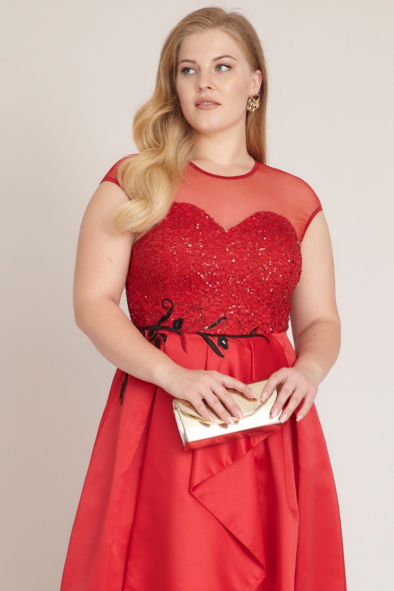 Red Plus Size Satin Sleeveless Maxi Dress