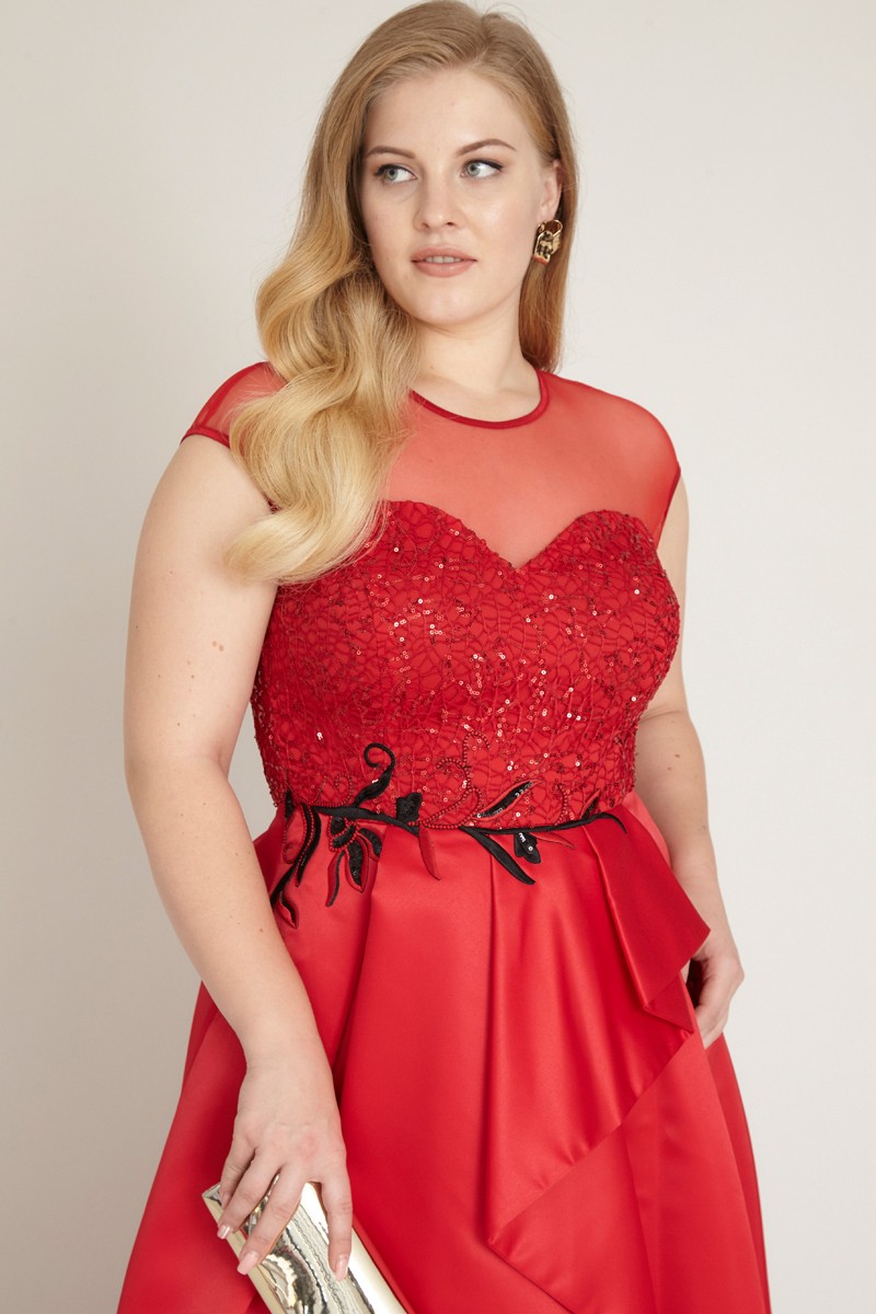 Red Plus Size Satin Sleeveless Maxi Dress