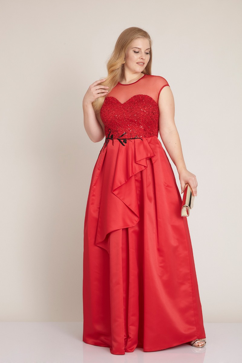 Red Plus Size Satin Sleeveless Maxi Dress