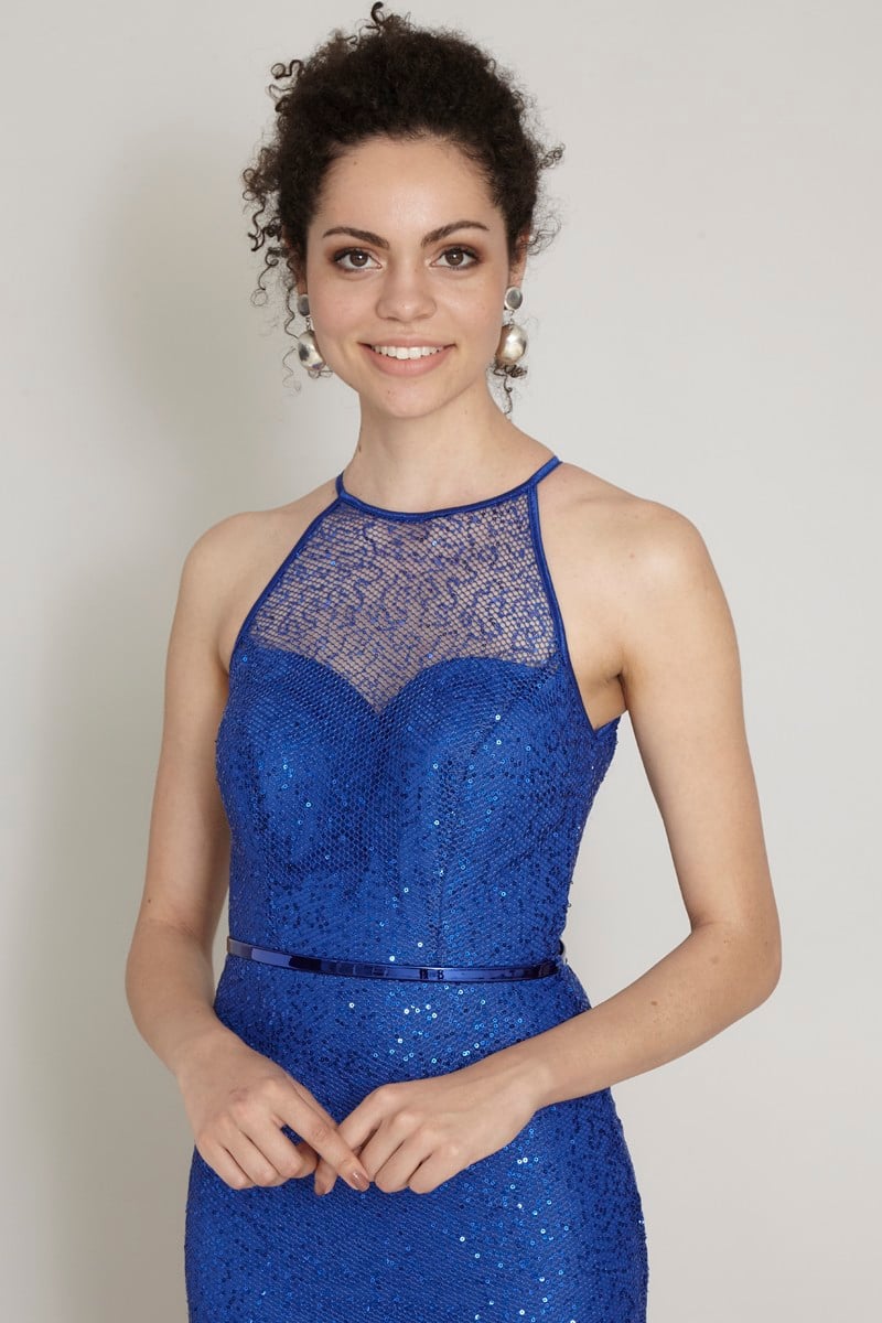 Blue Sequin Sleeveless Mini Dress