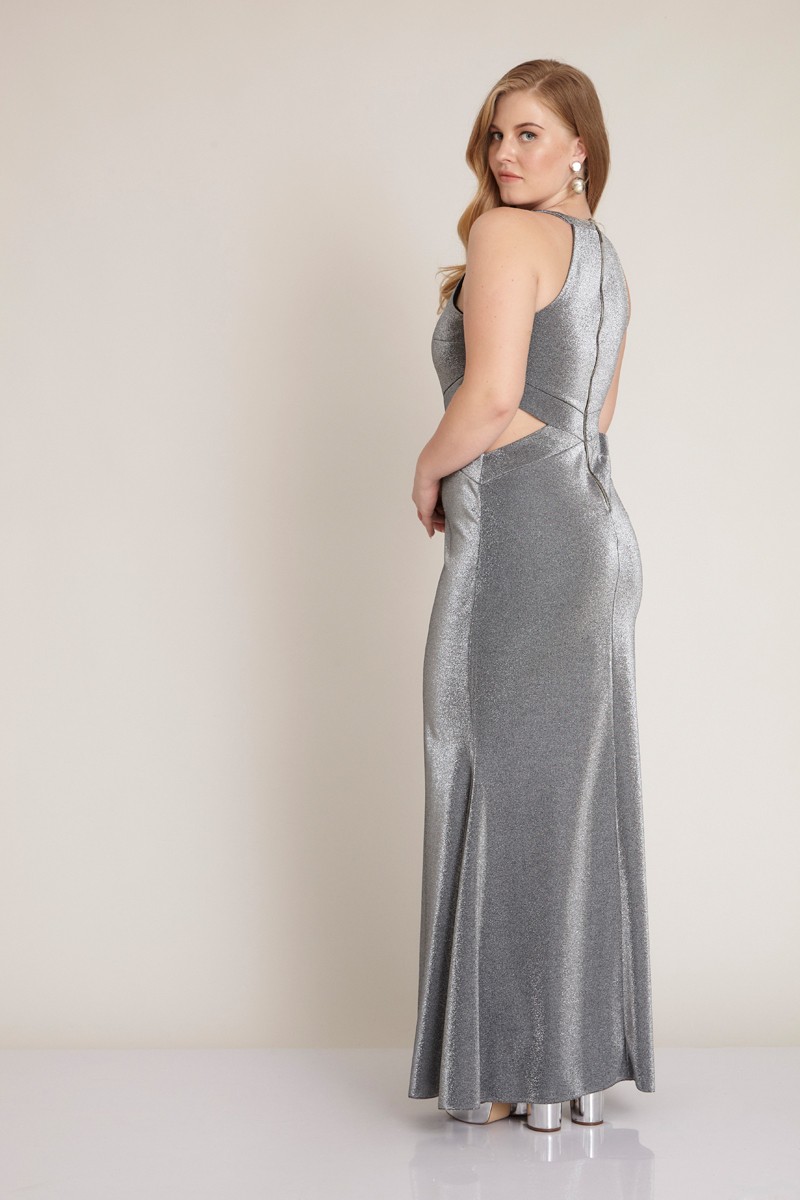 Silver Plus Size Knitted Sleeveless Maxi Dress