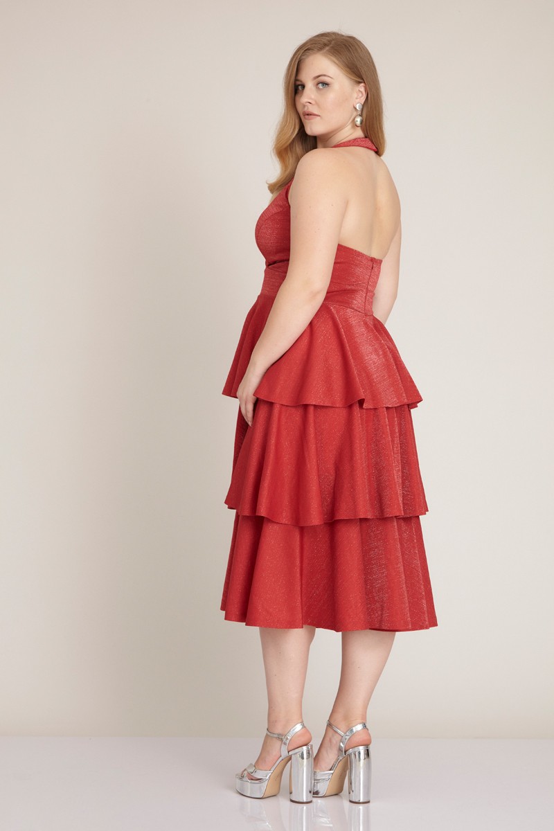 Red Plus Size Knitted Sleeveless Midi Dress