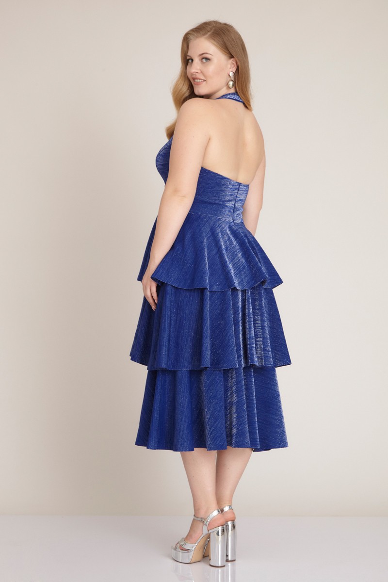 Saxon Blue Plus Size Knitted Midi Sleeveless Dress