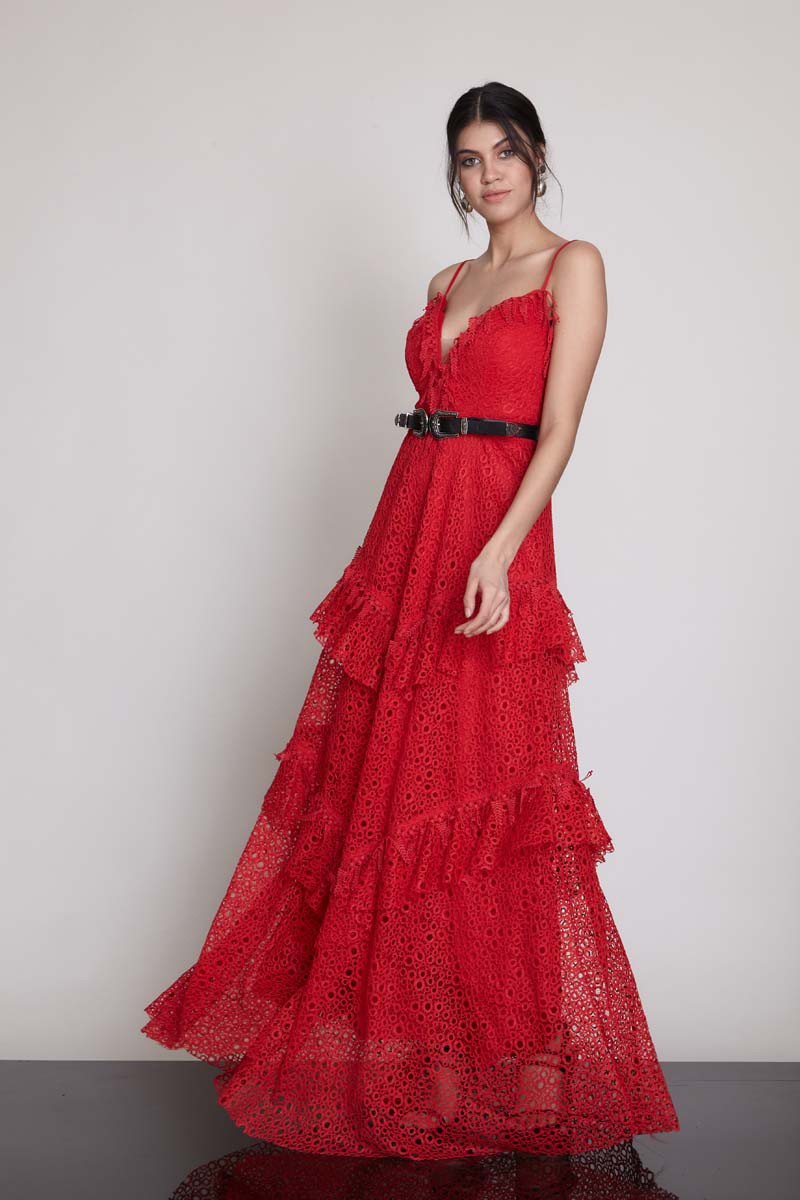 Red Lace Sleeveless Maxi Dress