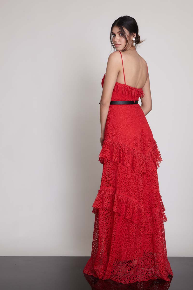 Red Lace Sleeveless Maxi Dress