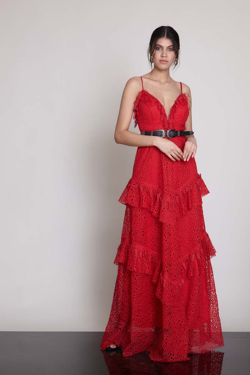 Red Lace Sleeveless Maxi Dress