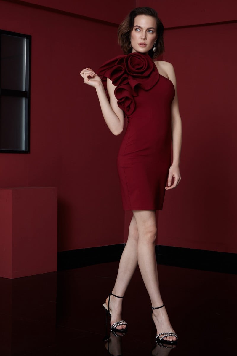 Plum Crepe One Arm Mini Dress