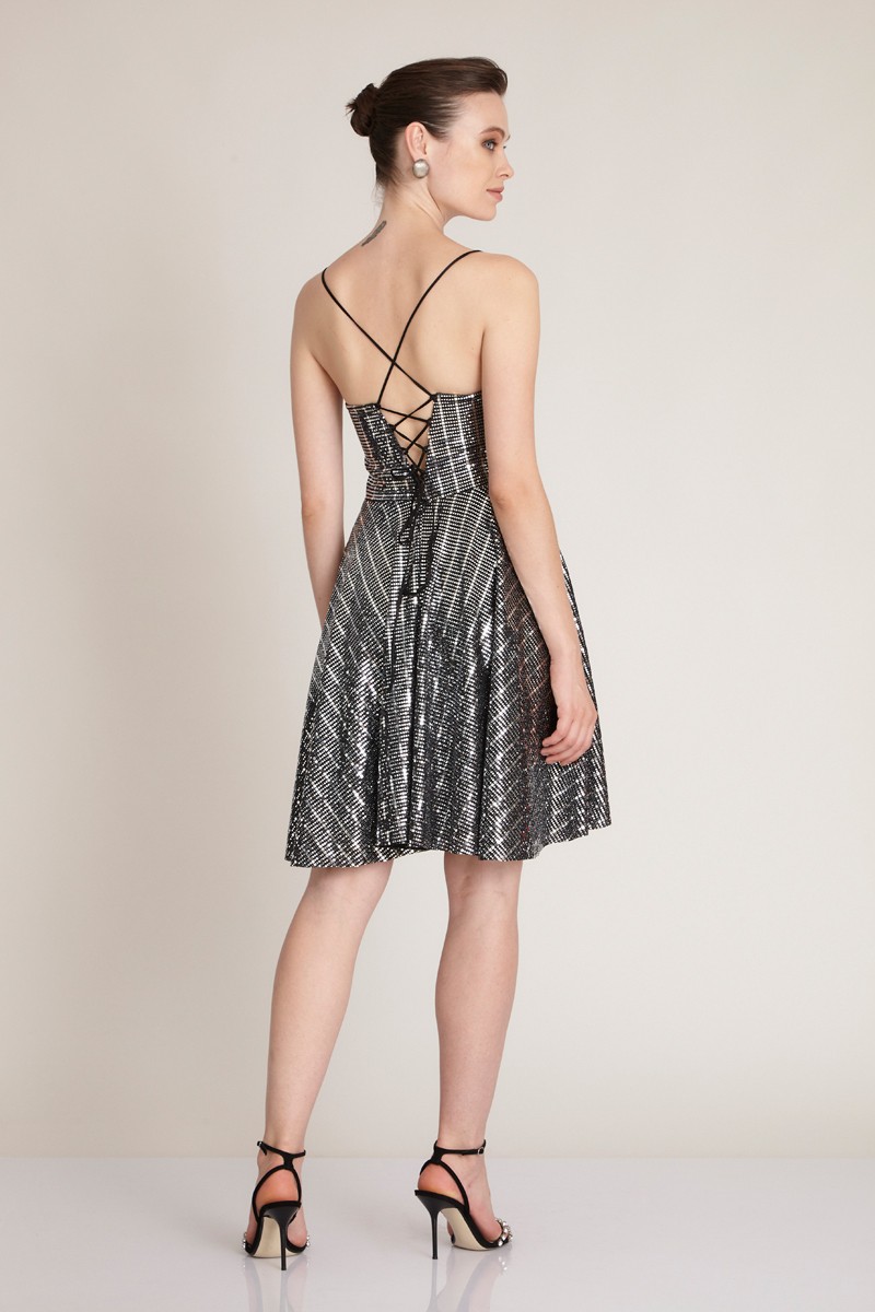 Silver Sequined Sleeveless Mini Dress