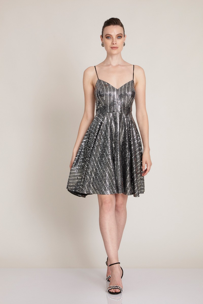 Silver Sequined Sleeveless Mini Dress