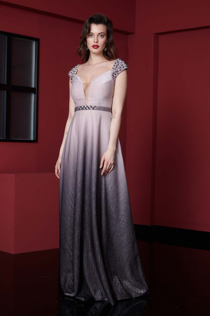 Gold With Dots Knitted Maxi Short Sleeve Dress