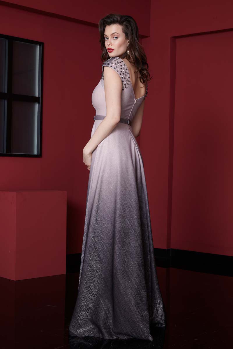 Gold With Dots Knitted Maxi Short Sleeve Dress