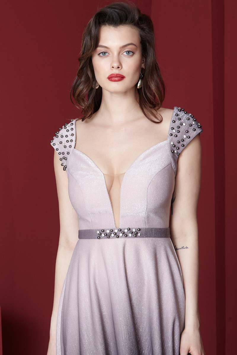 Gold With Dots Knitted Maxi Short Sleeve Dress