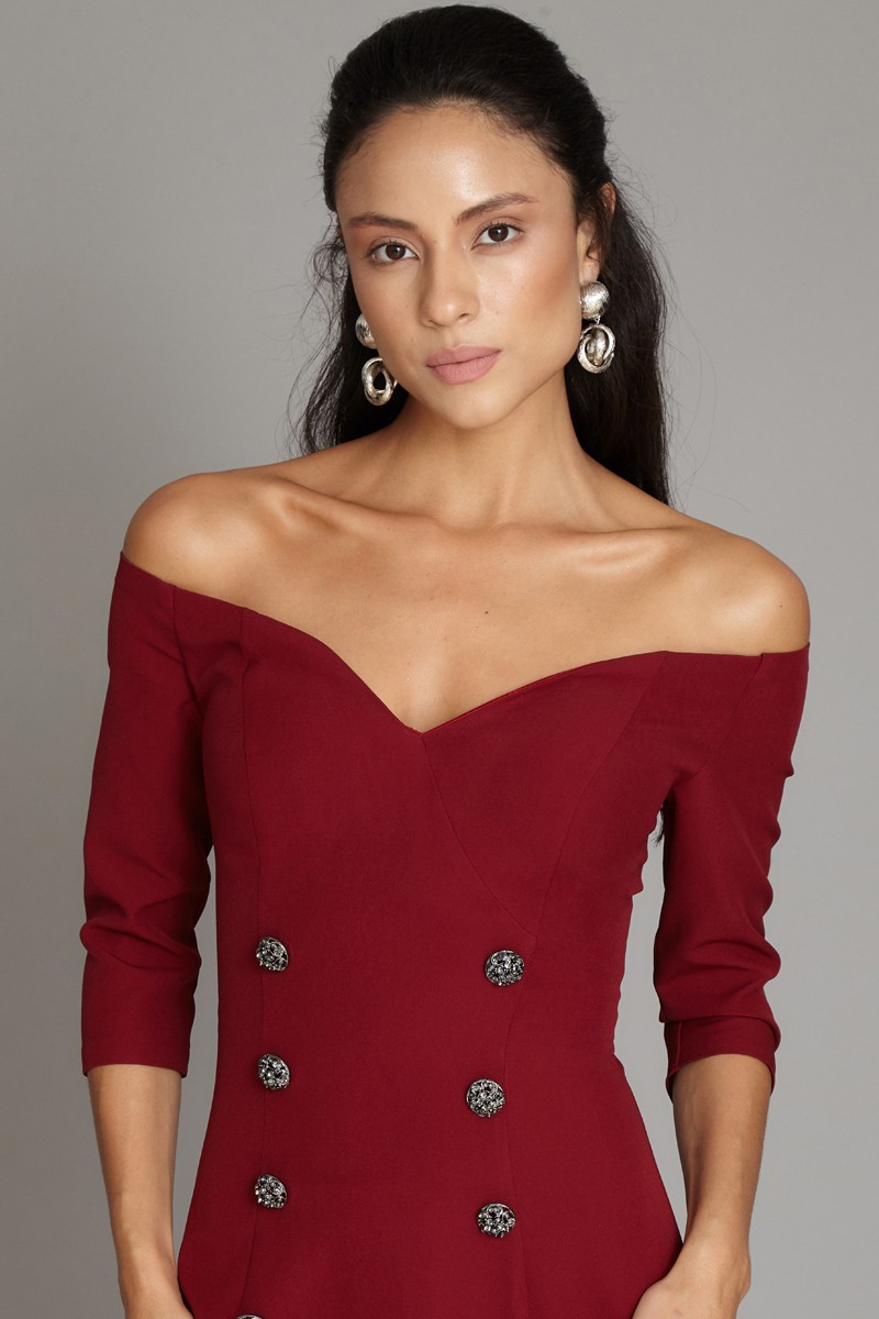 Plum Crepe Long Sleeve Maxi Dress