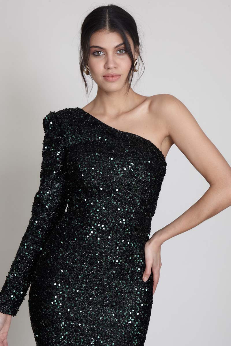 Dark Green Sequined Mini Dress